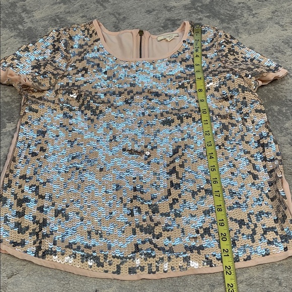 NWT Pleione Sequin Sparkle Short Sleeve Blouse Top Party Pink Silver Sz XXSP - Picture 7 of 8